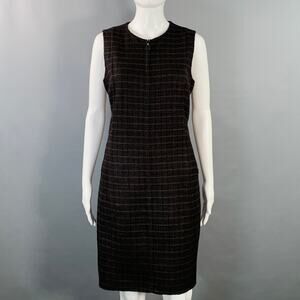 AKRIS Size 12 Brown Black Mulberry Silk Plaid Reversible Zip Up Dress